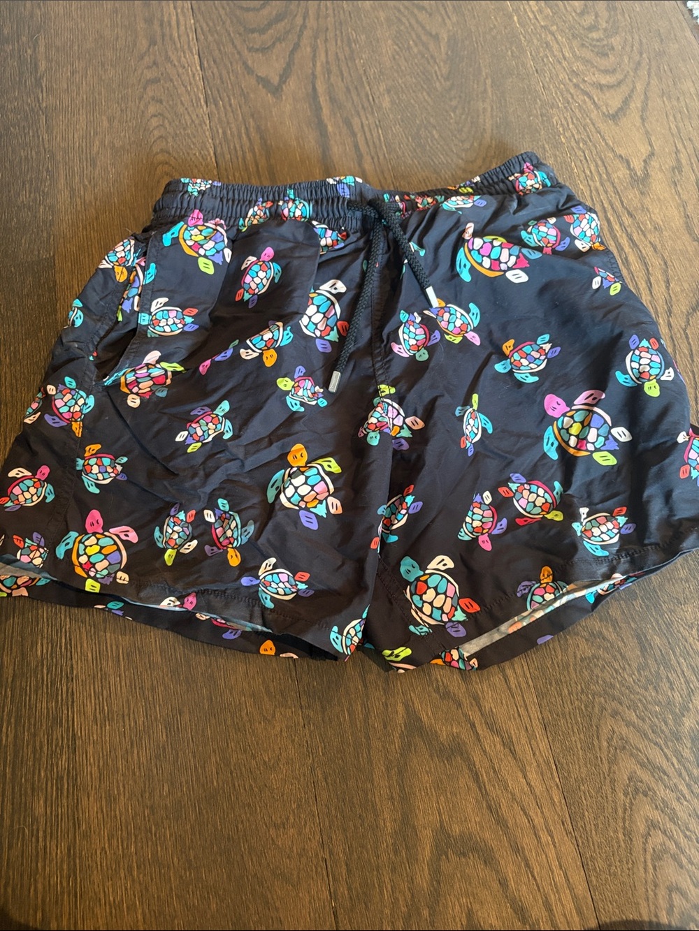 Vilebrequin Black Swim Shorts with Colorful Turtle Print